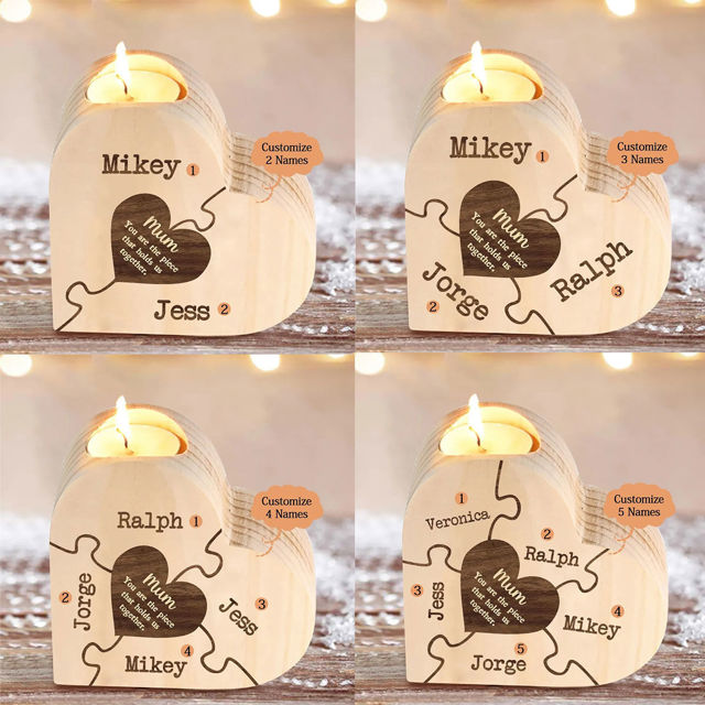 Picture of Custom Wooden Name Candle holder - Personalized Heart Shape Candle holder - Best Gifts for Family