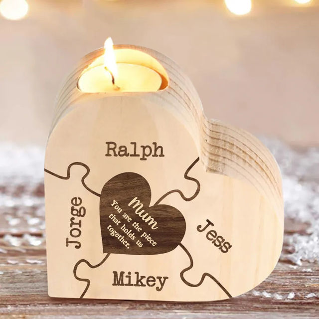 Picture of Custom Wooden Name Candle holder - Personalized Heart Shape Candle holder - Best Gifts for Family