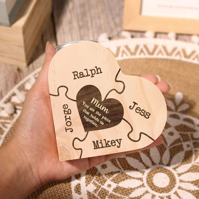 Picture of Custom Wooden Name Candle holder - Personalized Heart Shape Candle holder - Best Gifts for Family