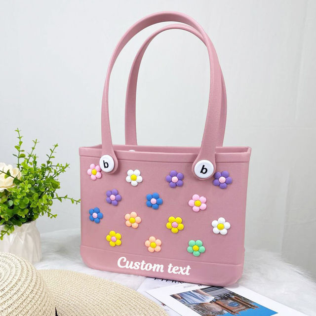 Picture of Personalized colorful flower beach bag - Personalized waterproof beach bag - Custom colorful name hole bag