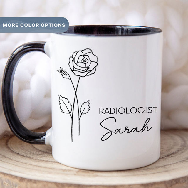 Picture of Custom Name Mug with Birth Flower - Customized Mug with Job Title and Name - Best Gifts for Doctors, Teachers, Students and Family members