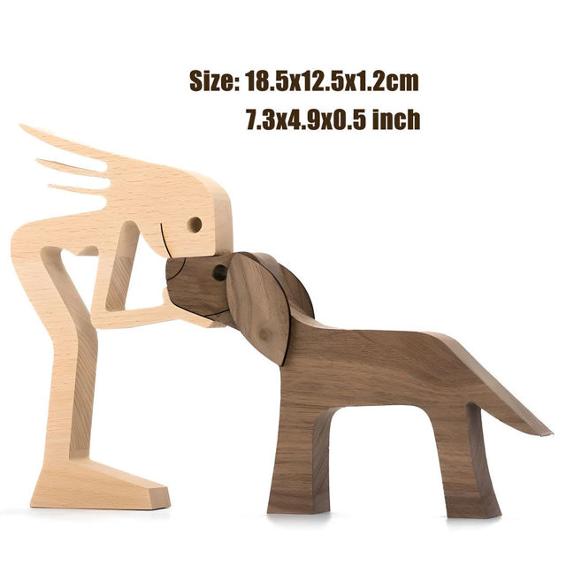 Picture of Personalized Wooden Dog and its Owner Decor - Family Pet Puzzle with Engraved Names - Custom Wooden Animals - Best Pet Family Puzzle