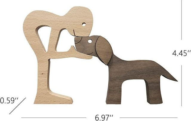 Picture of Personalized Wooden Dog and its Owner Decor - Family Pet Puzzle with Engraved Names - Custom Wooden Animals - Best Pet Family Puzzle