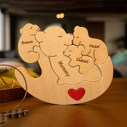 Picture of Personalized Wooden Rolling Bears Family Puzzle - Custom Hug Bears Family Puzzle - Baby Cuddle Bear Keepsake for Family Members and Kids