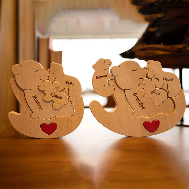 Picture of Personalized Wooden Rolling Bears Family Puzzle - Custom Hug Bears Family Puzzle - Baby Cuddle Bear Keepsake for Family Members and Kids