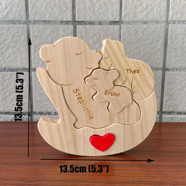 Picture of Personalized Wooden Rolling Bears Family Puzzle - Custom Hug Bears Family Puzzle - Baby Cuddle Bear Keepsake for Family Members and Kids