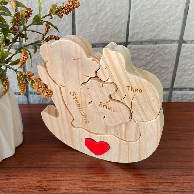 Picture of Personalized Wooden Rolling Bears Family Puzzle - Custom Hug Bears Family Puzzle - Baby Cuddle Bear Keepsake for Family Members and Kids