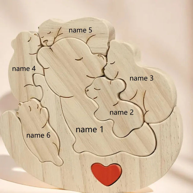 Picture of Personalized Wooden Rolling Bears Family Puzzle - Custom Hug Bears Family Puzzle - Baby Cuddle Bear Keepsake for Family Members and Kids