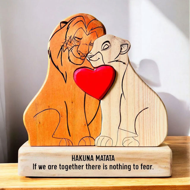 Picture of Personalized UV Color Printing Wooden Lion Family Puzzle - Custom Family Name Puzzle - Gift for Dad and Mum - Unique Home Decor Gifts