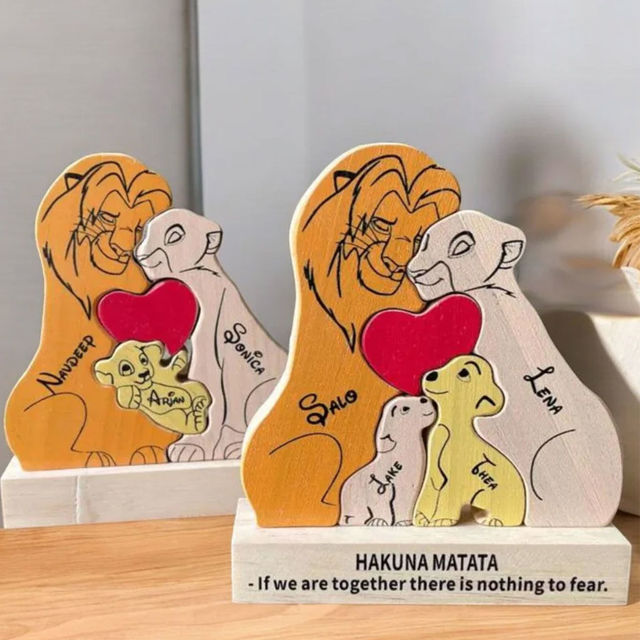 Picture of Personalized UV Color Printing Wooden Lion Family Puzzle - Custom Family Name Puzzle - Gift for Dad and Mum - Unique Home Decor Gifts