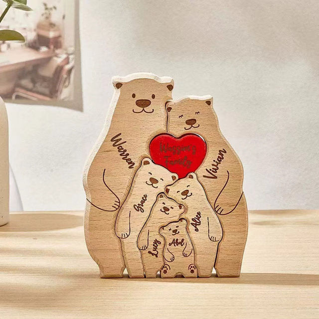 Imagen de Rompecabezas familiar de madera personalizado con nombres - Lindo rompecabezas familiar tallado en madera - Regalo de recuerdo familiar - Regalos para el día de la madre y el día del padre