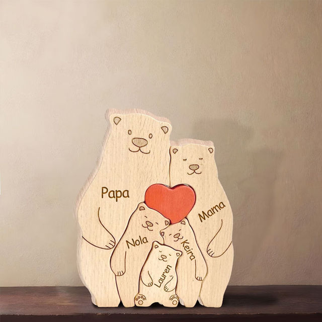 Imagen de Rompecabezas familiar de madera personalizado con nombres - Lindo rompecabezas familiar tallado en madera - Regalo de recuerdo familiar - Regalos para el día de la madre y el día del padre