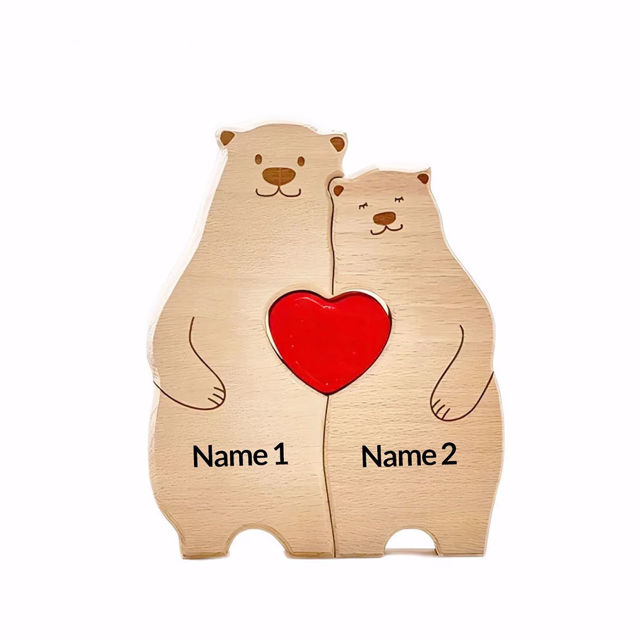 Imagen de Rompecabezas familiar de madera personalizado con nombres - Lindo rompecabezas familiar tallado en madera - Regalo de recuerdo familiar - Regalos para el día de la madre y el día del padre