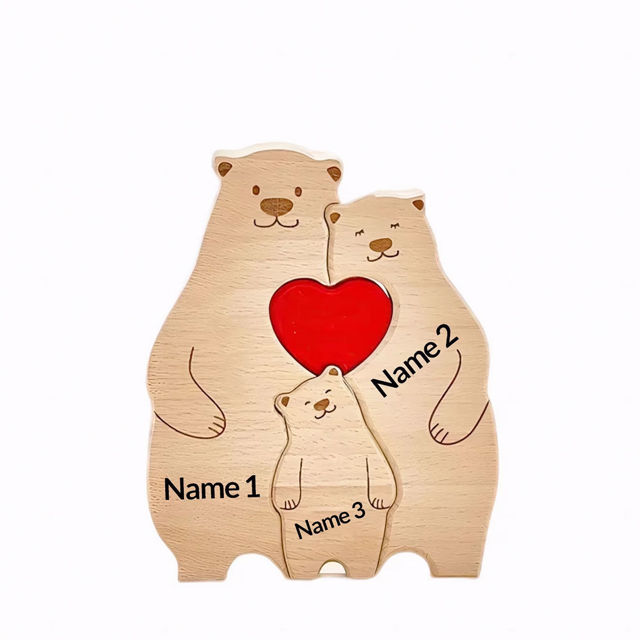 Imagen de Rompecabezas familiar de madera personalizado con nombres - Lindo rompecabezas familiar tallado en madera - Regalo de recuerdo familiar - Regalos para el día de la madre y el día del padre