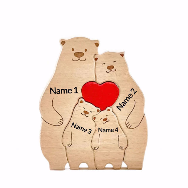 Imagen de Rompecabezas familiar de madera personalizado con nombres - Lindo rompecabezas familiar tallado en madera - Regalo de recuerdo familiar - Regalos para el día de la madre y el día del padre