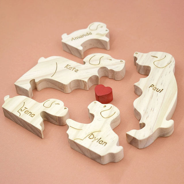 Picture of Personalized Wooden Dog Family Puzzle - Custom Family Name Puzzle - Gift for Dad and Mum - Unique Home Decor Gift for Dog Lover