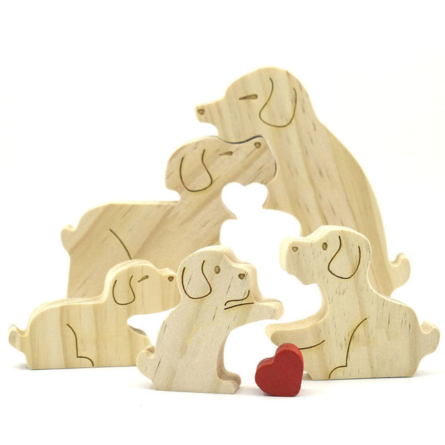 Picture of Personalized Wooden Dog Family Puzzle - Custom Family Name Puzzle - Gift for Dad and Mum - Unique Home Decor Gift for Dog Lover