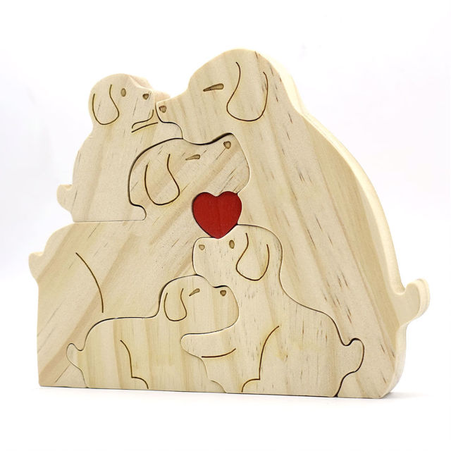 Picture of Personalized Wooden Dog Family Puzzle - Custom Family Name Puzzle - Gift for Dad and Mum - Unique Home Decor Gift for Dog Lover