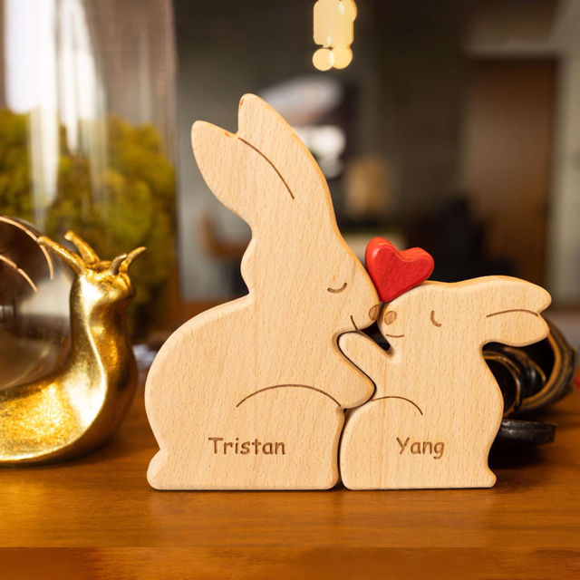 Picture of Personalized Wooden Family Rabbit Puzzle - Custom Easter Bunny Name Puzzle Name - Best Family Keepsake Home Decor Gifts