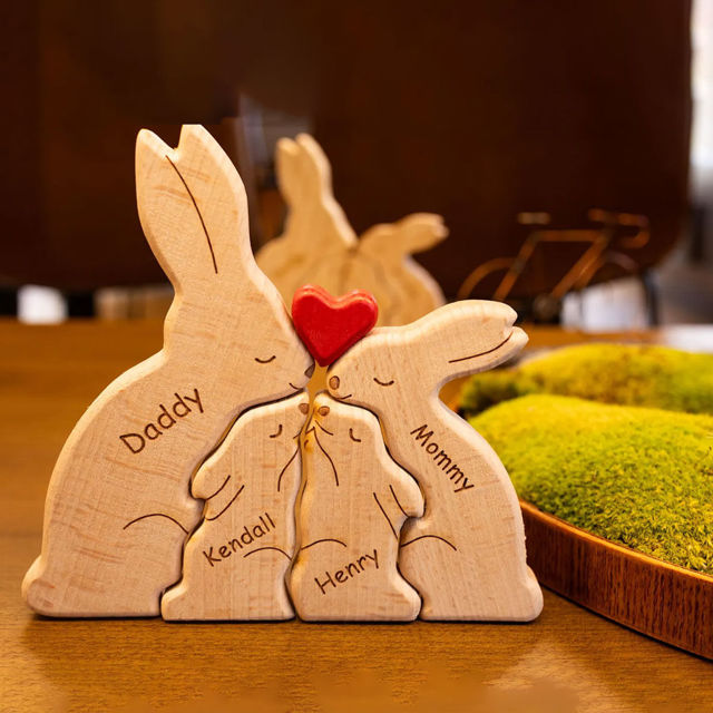 Picture of Personalized Wooden Family Rabbit Puzzle - Custom Easter Bunny Name Puzzle Name - Best Family Keepsake Home Decor Gifts