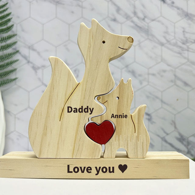 Picture of Personalized Wooden Fox Family Puzzle - Custom Foxes Family with Name Wooden Decor - Gifts for Family