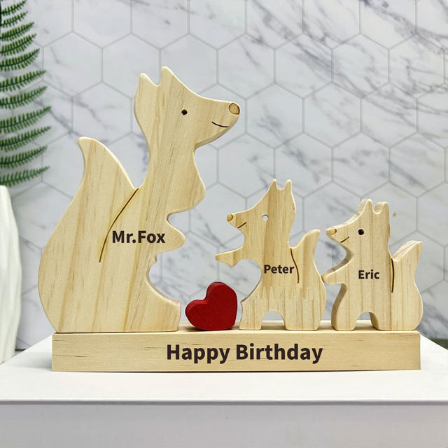 Picture of Personalized Wooden Fox Family Puzzle - Custom Foxes Family with Name Wooden Decor - Gifts for Family