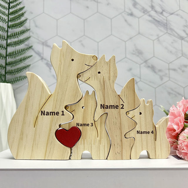 Picture of Personalized Wooden Fox Family Puzzle - Custom Foxes Family with Name Wooden Decor - Gifts for Family