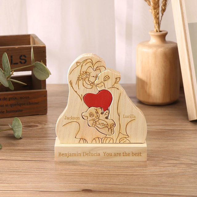 Picture of Personalized Wooden Lion Family Puzzle - Custom Family Name Puzzle - Gift for Dad and Mum - Unique Home Decor Gift for Family