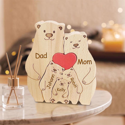 Picture of Personalized Wooden Bear Family Puzzle with Names - Cute Family Wooden Carved Puzzle - Best Family Keepsake Gifts