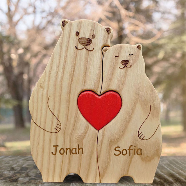 Picture of Personalized Wooden Bear Family Puzzle with Names - Cute Family Wooden Carved Puzzle - Best Family Keepsake Gifts