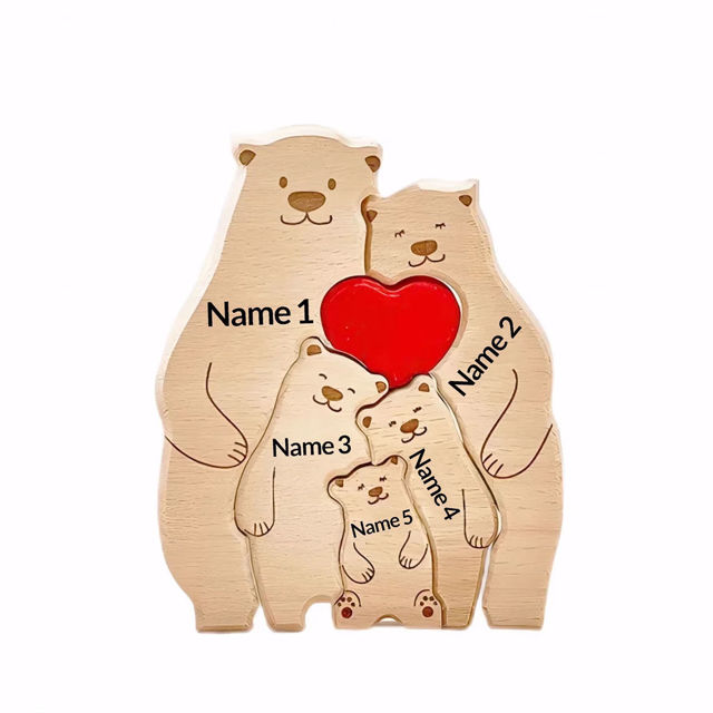 Picture of Personalized Wooden Bear Family Puzzle with Names - Cute Family Wooden Carved Puzzle - Best Family Keepsake Gifts