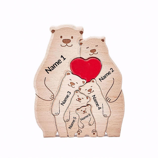 Picture of Personalized Wooden Bear Family Puzzle with Names - Cute Family Wooden Carved Puzzle - Best Family Keepsake Gifts