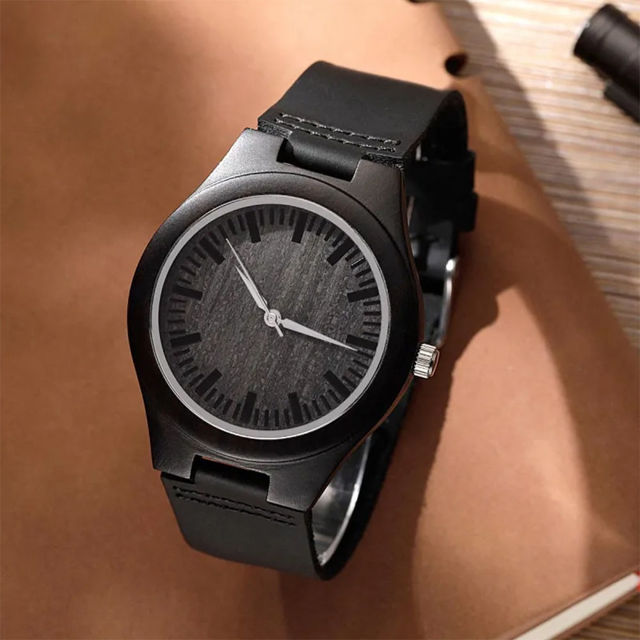 Picture of Custom Engraved Bamboo Wood Photo Watch - Engraved On the Back