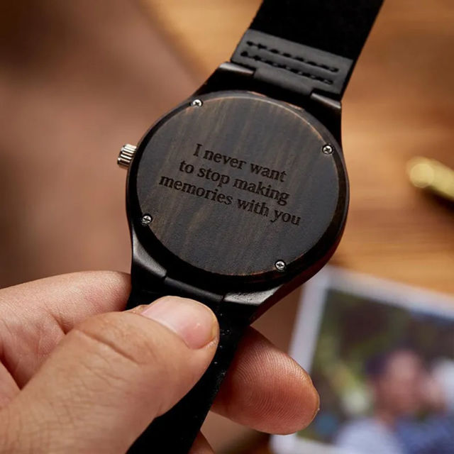 Picture of Custom Engraved Bamboo Wood Photo Watch - Engraved On the Back