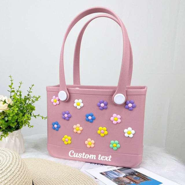 Picture of Personalized colorful flower beach bag - Personalized waterproof beach bag - Custom colorful name hole bag