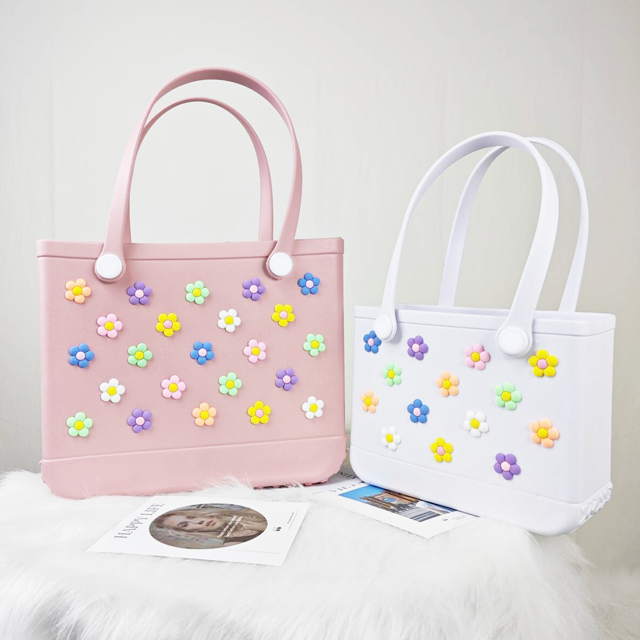 Picture of Personalized colorful flower beach bag - Personalized waterproof beach bag - Custom colorful name hole bag