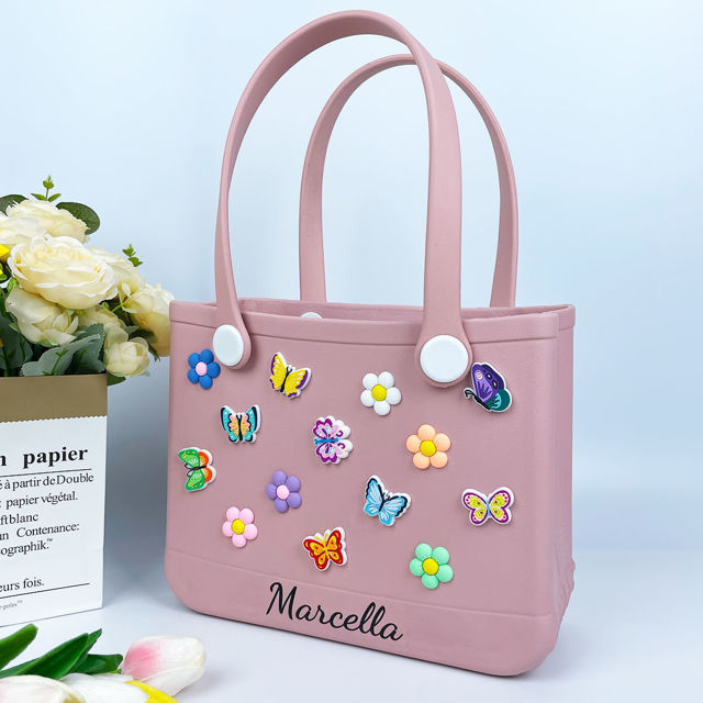 Picture of Custom Colorful Butterfly Flower Beach Bag - Personalized Waterproof Beach Bag - Custom Colorful Name Hole Bags