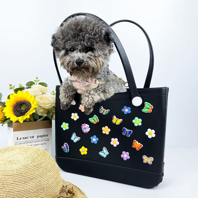 Picture of Custom Colorful Butterfly Flower Beach Bag - Personalized Waterproof Beach Bag - Custom Colorful Name Hole Bags