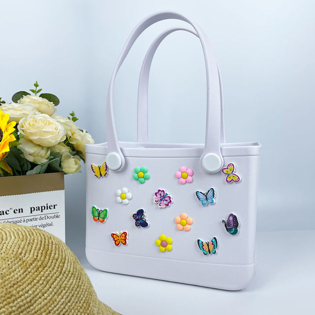 Picture of Custom Colorful Butterfly Flower Beach Bag - Personalized Waterproof Beach Bag - Custom Colorful Name Hole Bags