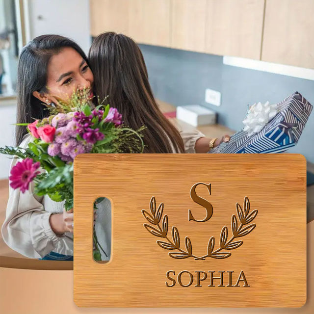 Picture of Personalized Cutting Board with Capital Letter and Name - Best Personalized Gifts for Family and Friends