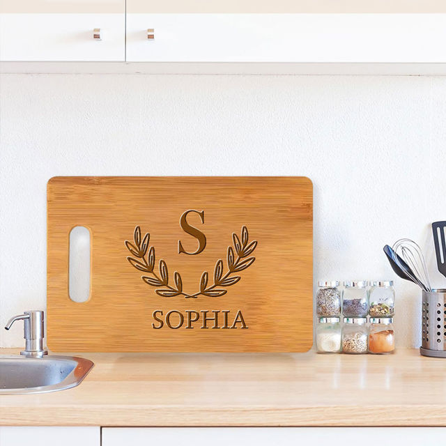 Picture of Personalized Cutting Board with Capital Letter and Name - Best Personalized Gifts for Family and Friends