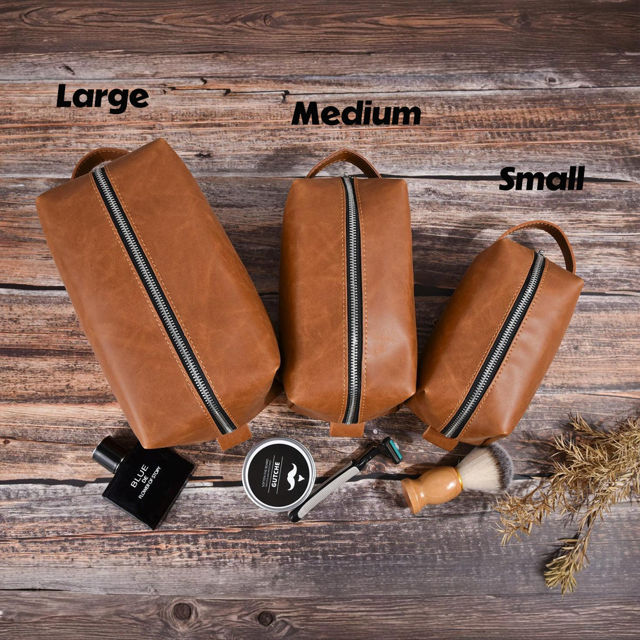 Picture of Custom Leather Toiletry Bag | Personalized Groomsmen Gifts | Travel Bag for Dad