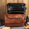 Picture of Custom Double Layer Leather Toiletry Bag | Personalized Groomsmen Gifts | Travel Bag For Dad