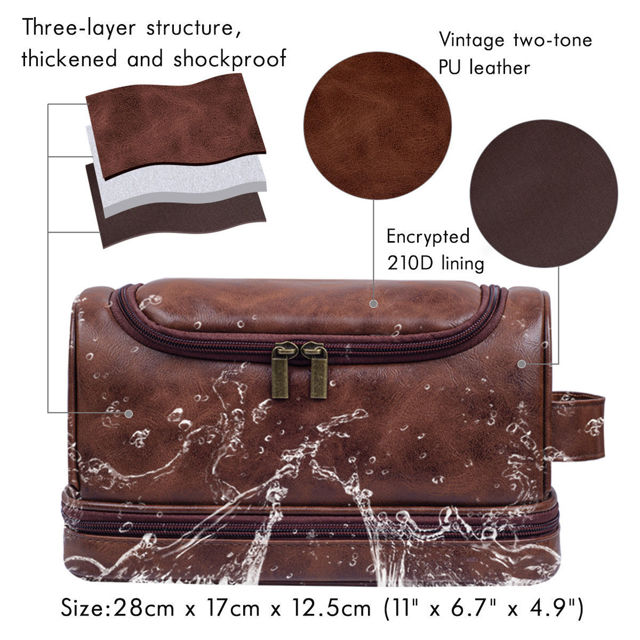 Picture of Custom Double Layer Leather Toiletry Bag | Personalized Groomsmen Gifts | Travel Bag For Dad