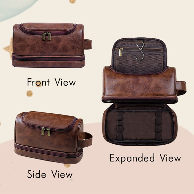Picture of Custom Double Layer Leather Toiletry Bag | Personalized Groomsmen Gifts | Travel Bag For Dad