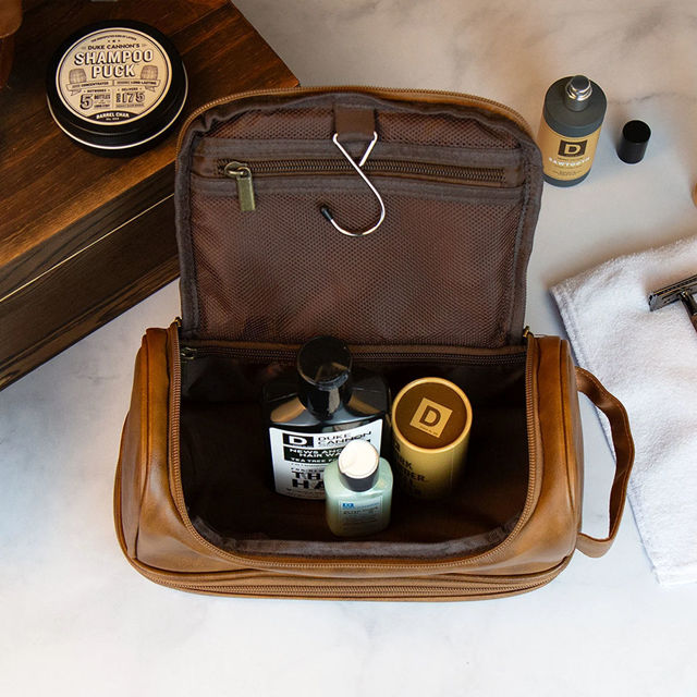 Picture of Custom Double Layer Leather Toiletry Bag | Personalized Groomsmen Gifts | Travel Bag For Dad
