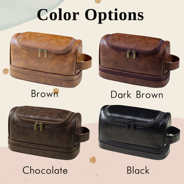 Picture of Custom Double Layer Leather Toiletry Bag | Personalized Groomsmen Gifts | Travel Bag For Dad