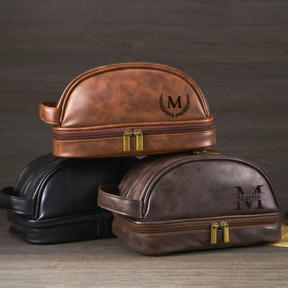 Picture of Custom Double Layer Leather Toiletry Bag for Men | Personalized Groomsmen Gifts | Gift for Father's Day