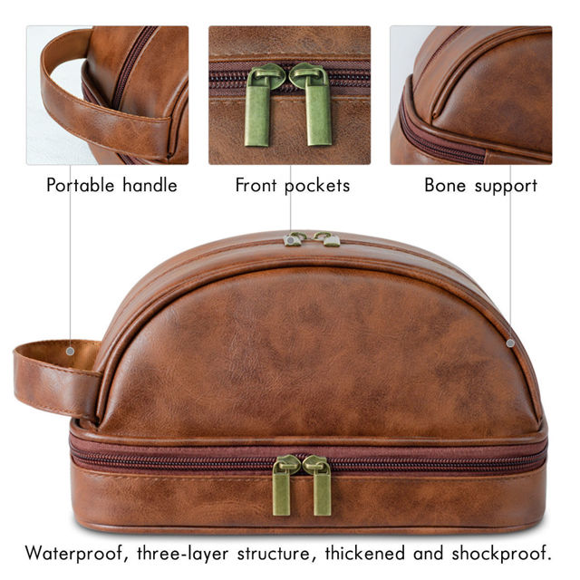 Picture of Custom Double Layer Leather Toiletry Bag for Men | Personalized Groomsmen Gifts | Gift for Father's Day