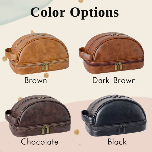 Picture of Custom Double Layer Leather Toiletry Bag for Men | Personalized Groomsmen Gifts | Gift for Father's Day